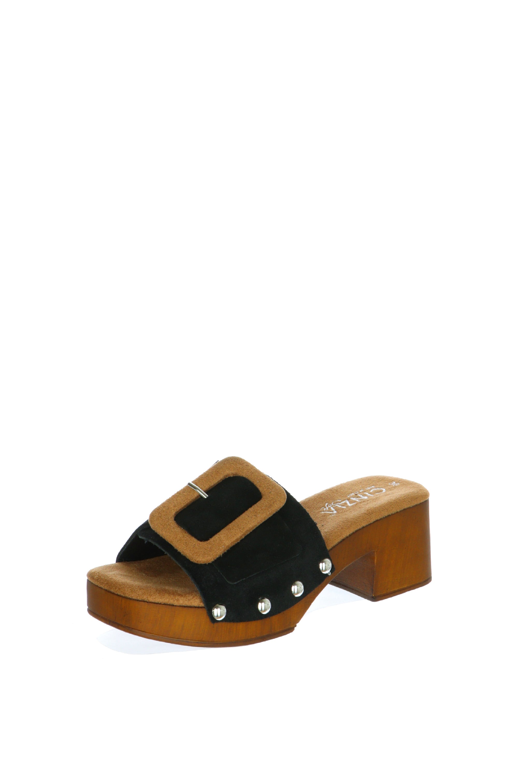 Sandalo scalzato cuoio e nero con tacco Cinzia Soft