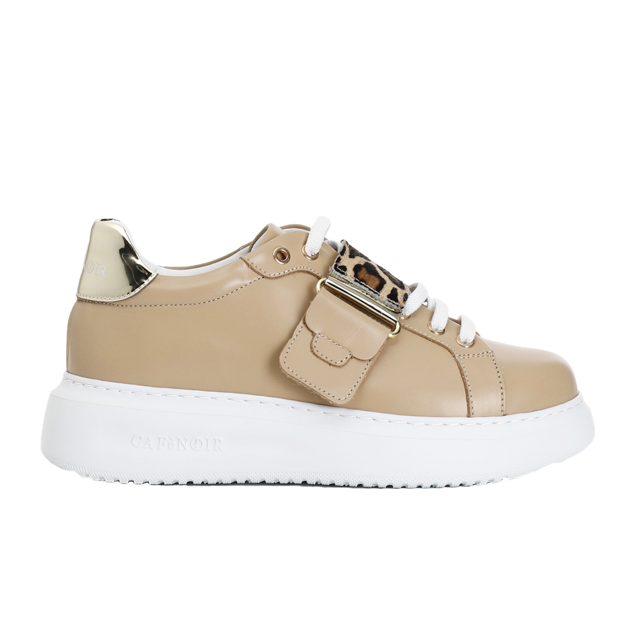 Sneakers in pelle con fascia cavallino