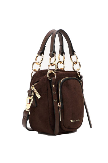 Borsa a mano e tracolla Tamaris marrone bordeaux nero con tasca frontale - 5