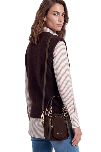 Borsa a mano e tracolla Tamaris marrone bordeaux nero con tasca frontale - 3