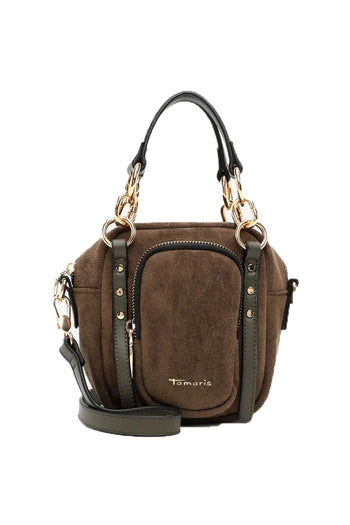 Borsa a mano e tracolla Tamaris marrone bordeaux nero con tasca frontale - 4