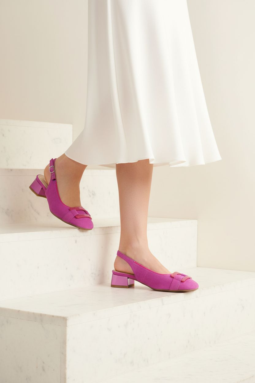 Slingback in vero camoscio celeste e fuxia con tacco basso Ara Shoes 2