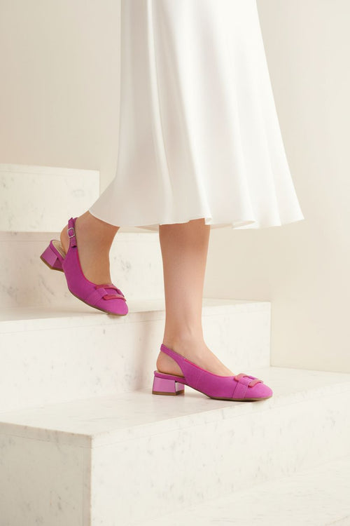 Slingback in vero camoscio celeste e fuxia con tacco basso Ara Shoes - 2