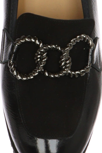 Mocassino scollato nero in pelle con catena plantare estraibile  Anastasio - 4