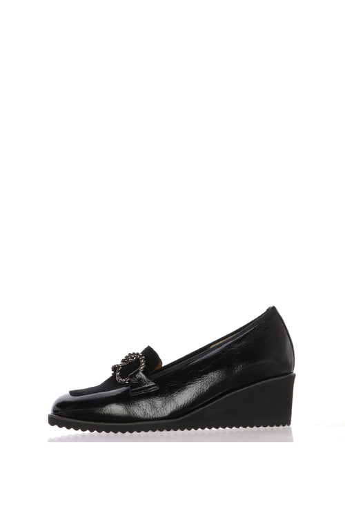 Mocassino scollato nero in pelle con catena plantare estraibile  Anastasio - 1
