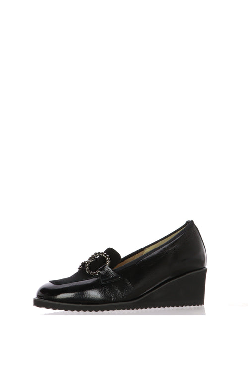Mocassino scollato nero in pelle con catena plantare estraibile  Anastasio - 2