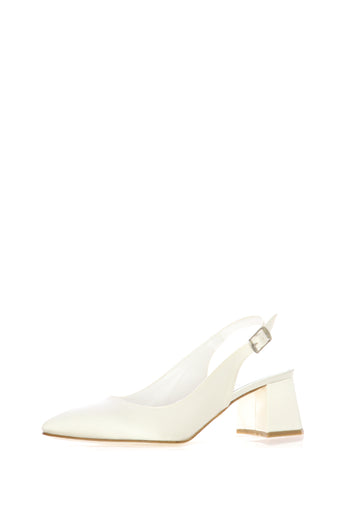 Decolletè sposa aperto al tallone raso bianco seta - 3