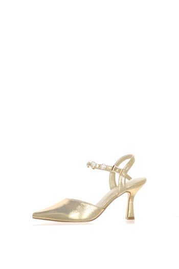 Slingback in tessuto laminato platino e argento tacco sottile - 3