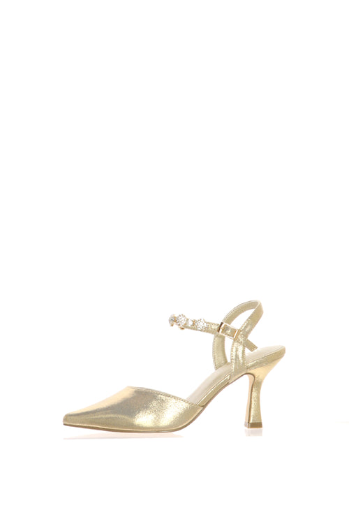 Slingback in tessuto laminato platino e argento tacco sottile - 2