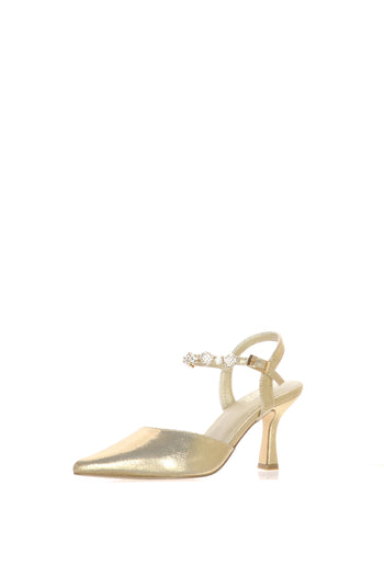 Slingback in tessuto laminato platino e argento tacco sottile - 4