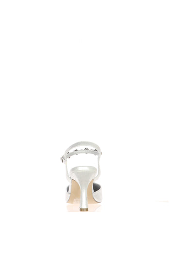 Slingback in tessuto laminato platino e argento tacco sottile - 7