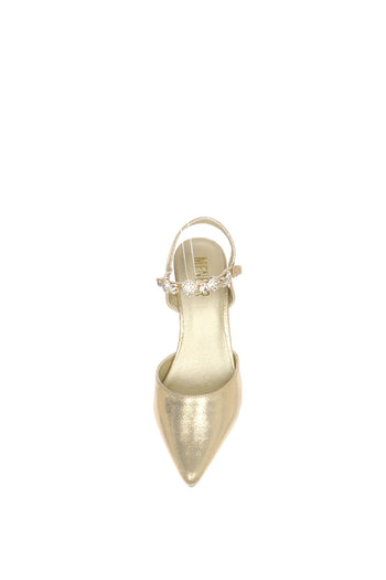 Slingback in tessuto laminato platino e argento tacco sottile - 10