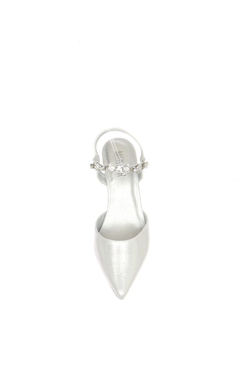 Slingback in tessuto laminato platino e argento tacco sottile - 9