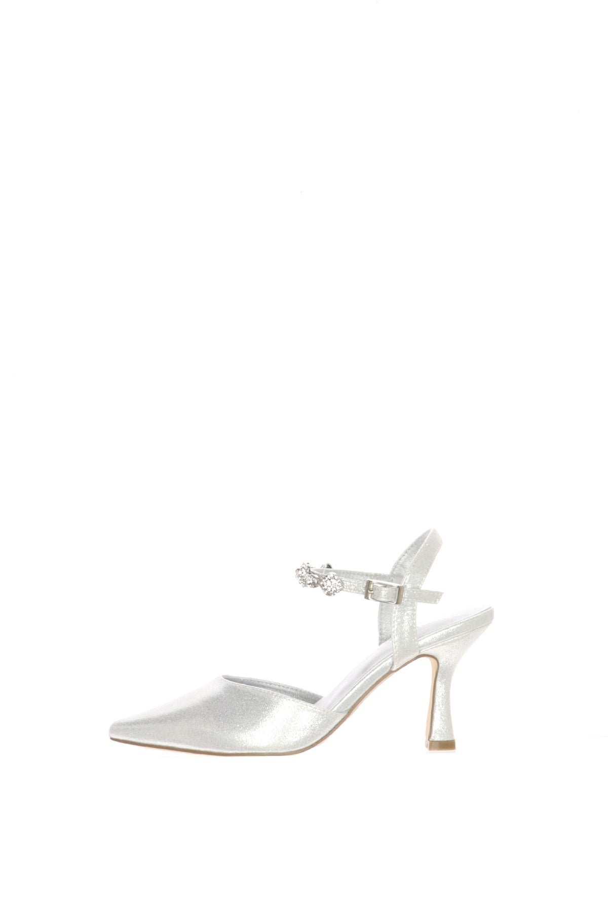 Slingback in tessuto laminato platino e argento tacco sottile
