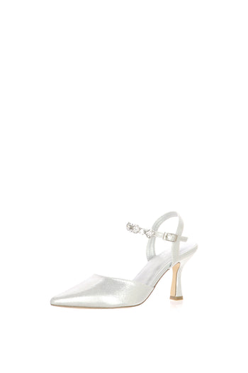 Slingback in tessuto laminato platino e argento tacco sottile - 3
