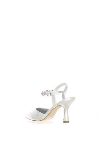 Slingback in tessuto laminato platino e argento tacco sottile - 5
