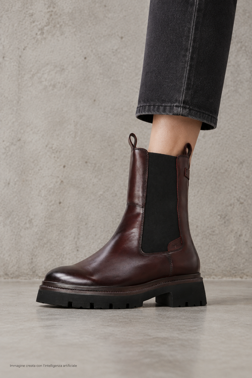 Beatles in pelle bordeaux con suola chunky donna - 2
