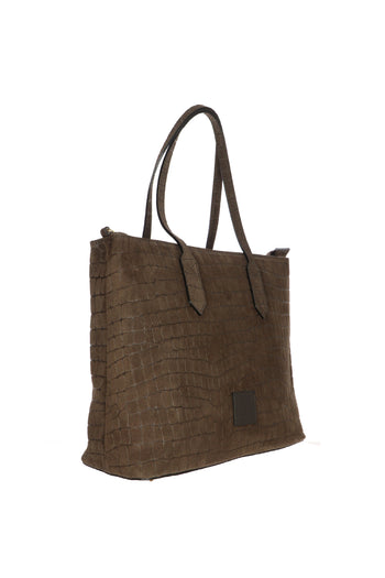 Borsa Shopping I AM in vera pelle marrone stampa Cocco con tracolla - 4