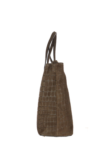 Borsa Shopping I AM in vera pelle marrone stampa Cocco con tracolla - 5