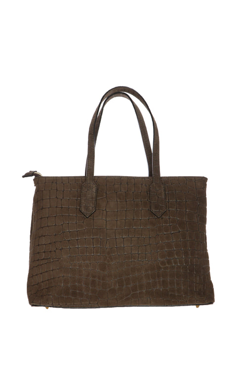 Borsa Shopping I AM in vera pelle marrone stampa Cocco con tracolla - 2