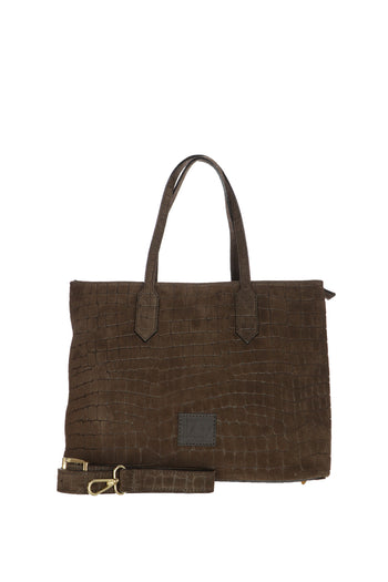 Borsa Shopping I AM in vera pelle marrone stampa Cocco con tracolla - 3