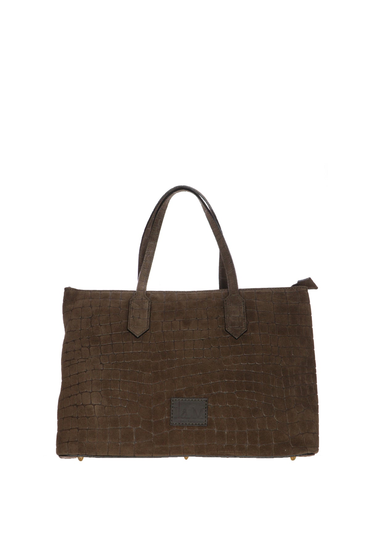 Borsa Shopping I AM in vera pelle marrone stampa Cocco con tracolla