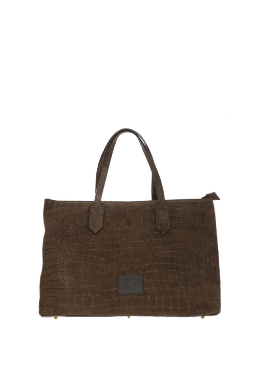 Borsa Shopping I AM in vera pelle marrone stampa Cocco con tracolla - 1