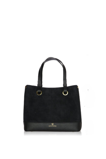 Borsa a mano nera in pelle e camoscio made in Italy - 6