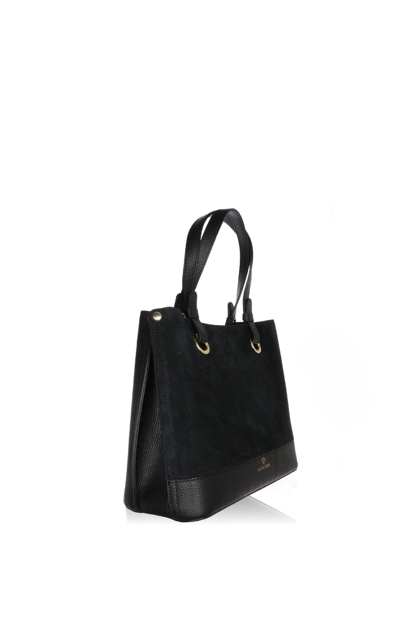 Borsa a mano nera in pelle e camoscio made in Italy 2