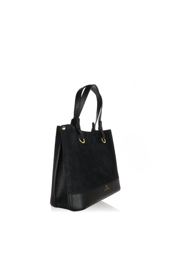 Borsa a mano nera in pelle e camoscio made in Italy - 3