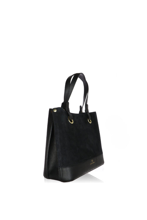 Borsa a mano nera in pelle e camoscio made in Italy - 2