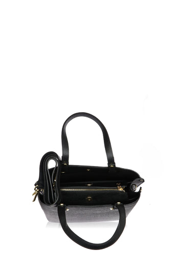 Borsa a mano nera in pelle e camoscio made in Italy - 8