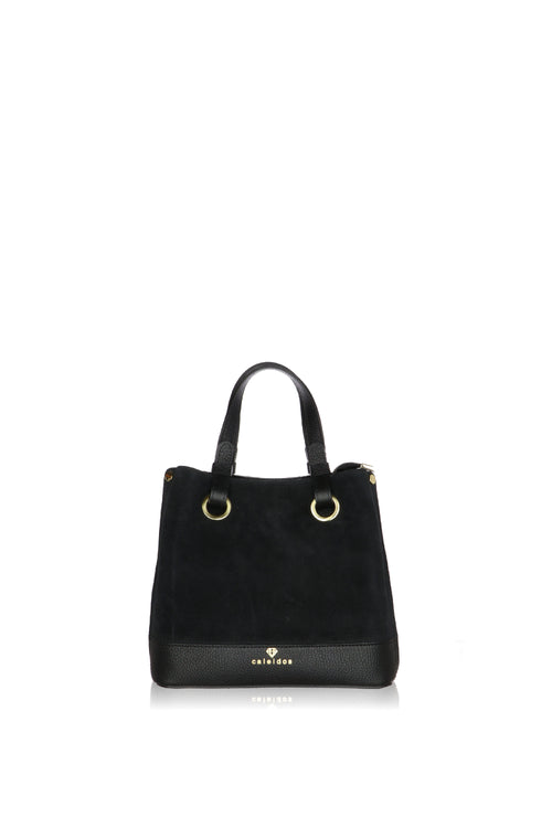 Borsa a mano nera in pelle e camoscio made in Italy - 1