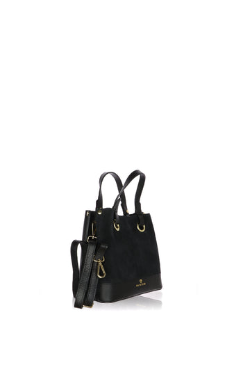 Borsa a mano nera in pelle e camoscio made in Italy - 3