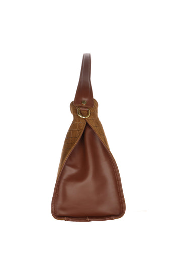 Borsa a spalla I AM in vera pelle cioccolato chiaro nero stampa cocco - 9