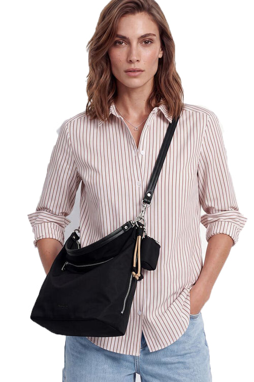 Borsa a spalla e tracolla Tamaris nera e tortora con tasca frontale e mini pochette - 2