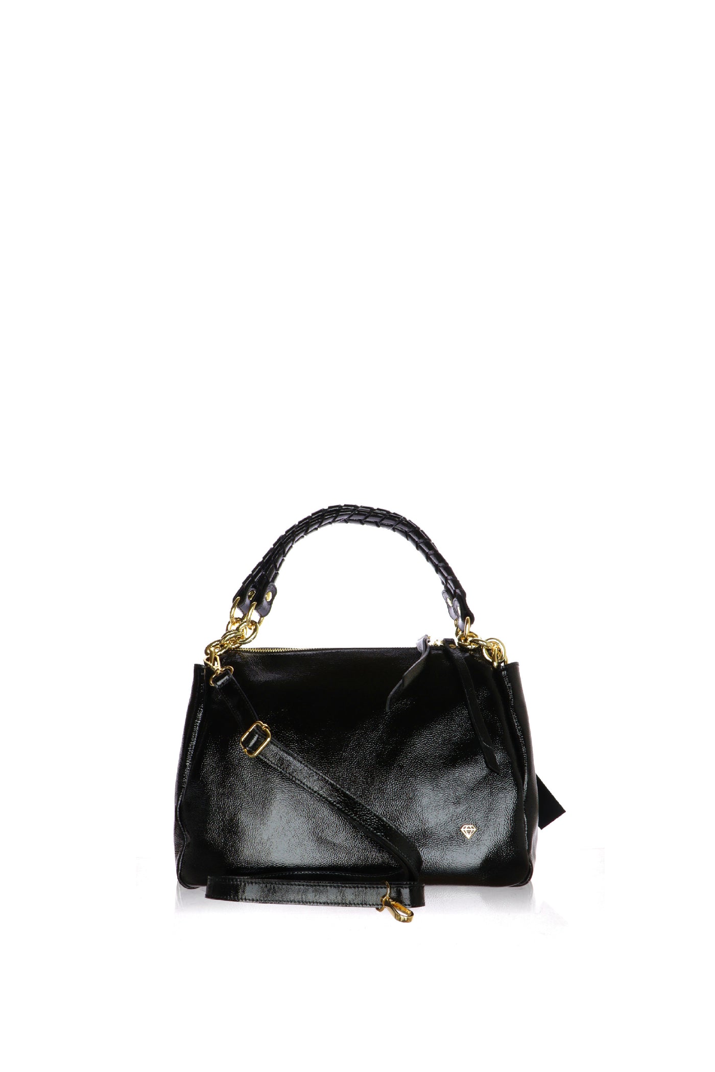 Borsa a spalla in vernice nera Made in Italy