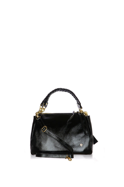 Borsa a spalla in vernice nera Made in Italy - 1