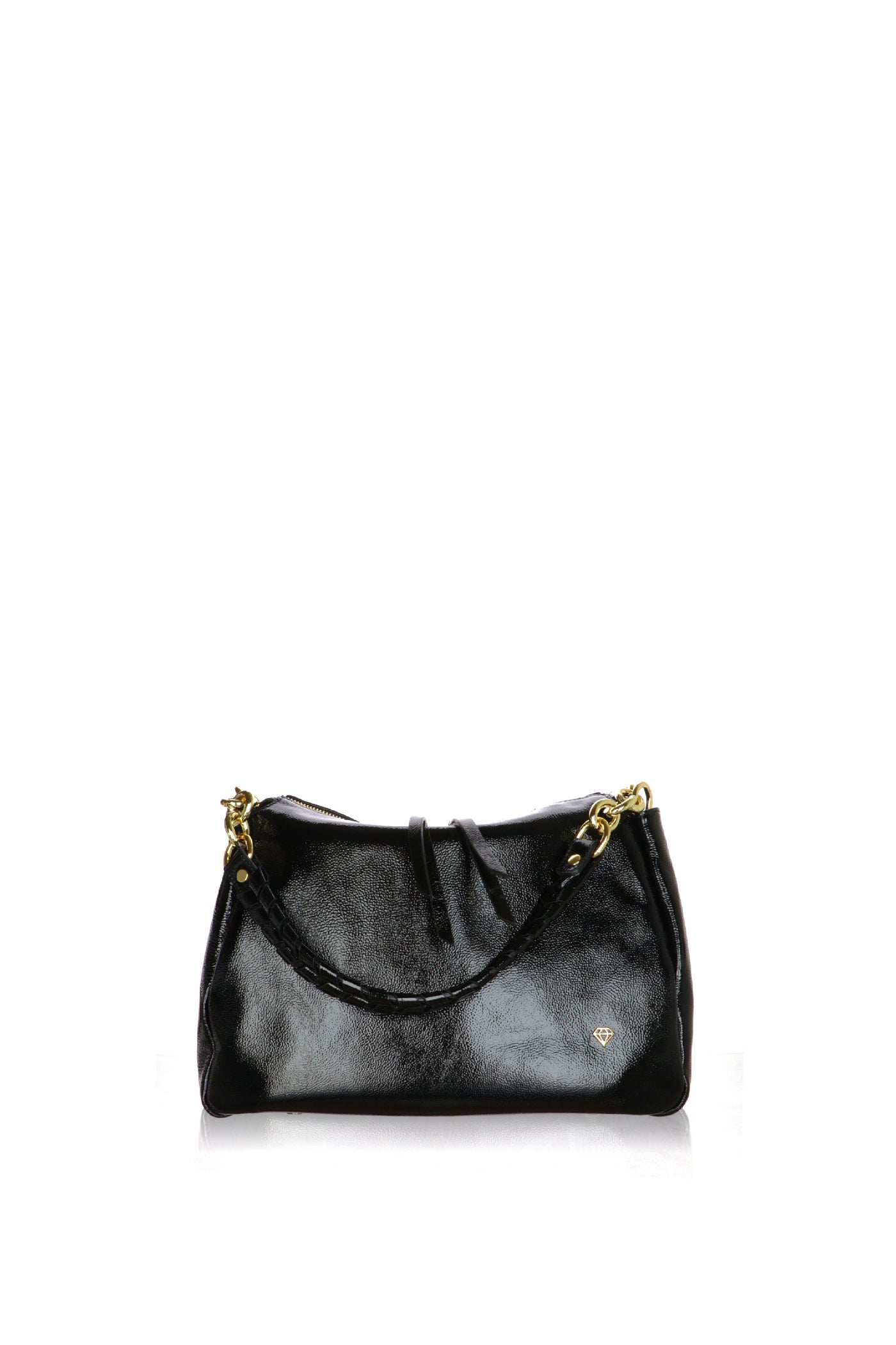 Borsa a spalla in vernice nera Made in Italy 2