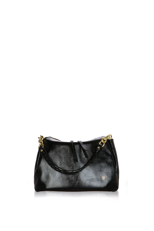 Borsa a spalla in vernice nera Made in Italy - 2