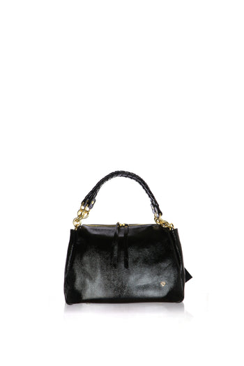 Borsa a spalla in vernice nera Made in Italy - 3
