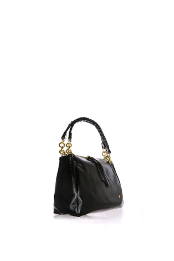 Borsa a spalla in vernice nera Made in Italy - 4