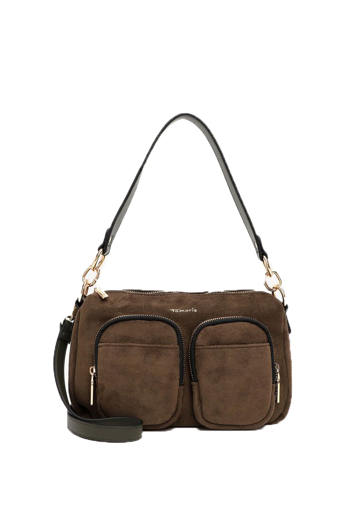 Borsa a spalla tamaris nera marrone verde con tasche frontali