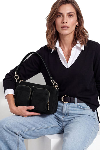 Borsa a spalla tamaris nera marrone verde con tasche frontali - 4