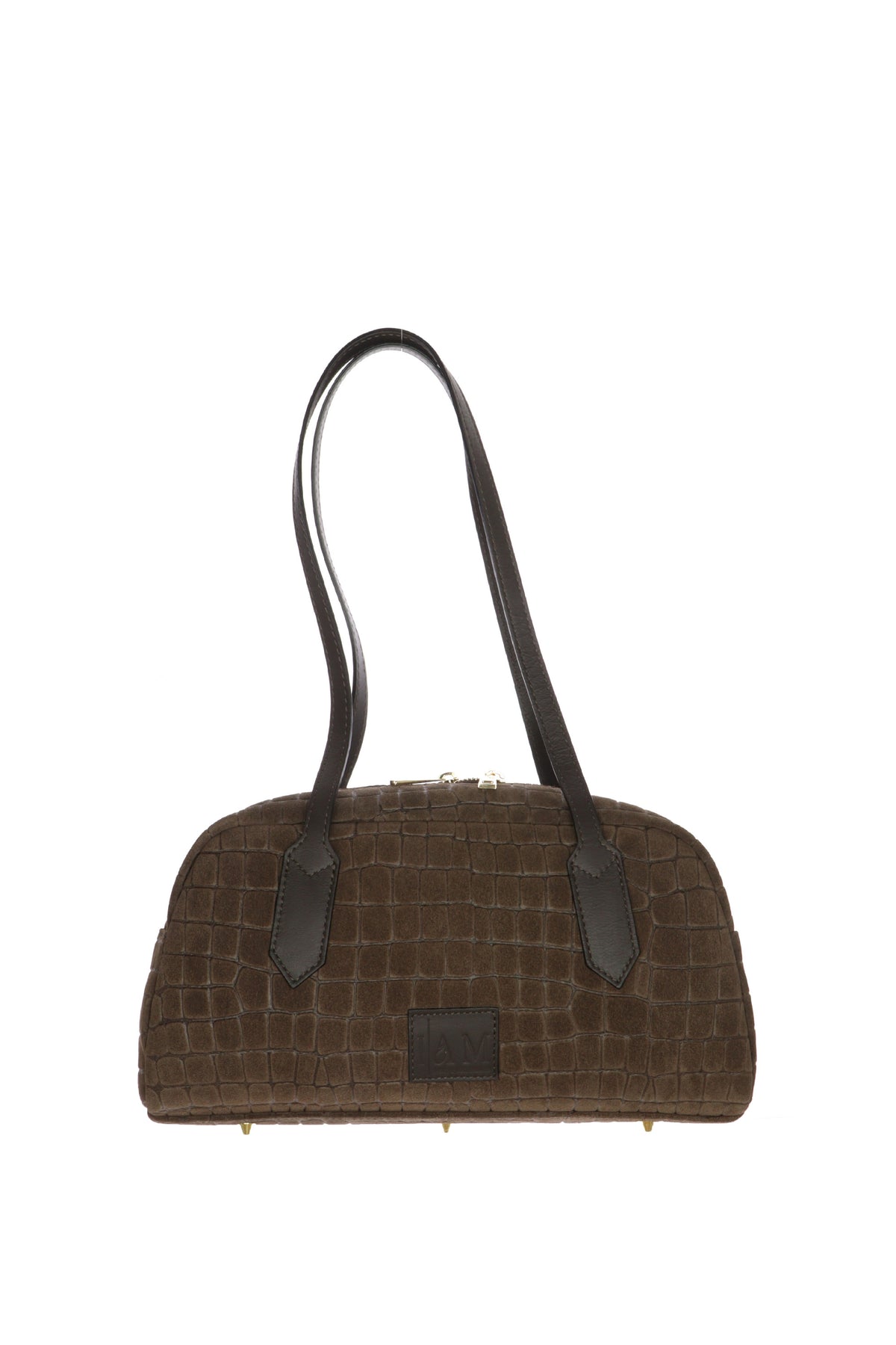 Borsa baguette marrone cioccolato I AM in vera pelle stampa cocco