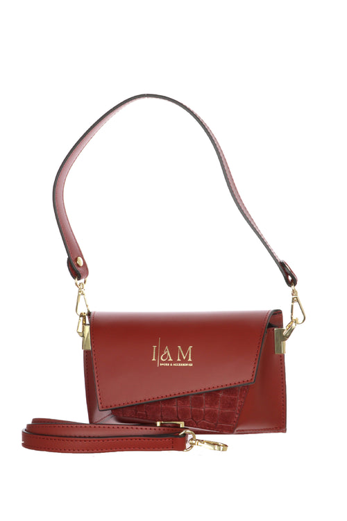 Borsa piccola design geometrico I AM in vera pelle bordeaux - 1