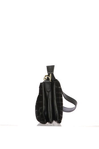 Borsa e pochette cioccoalto chiaro e nera in vera pelle e stampa cocco - 5