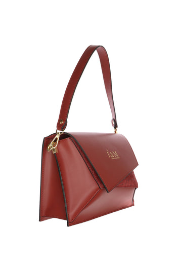 Borsa grande design geometrico I AM in vera pelle bordeaux - 3