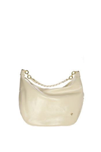 Borsa in vera pelle lucida beige con manico Made in Italy - 3
