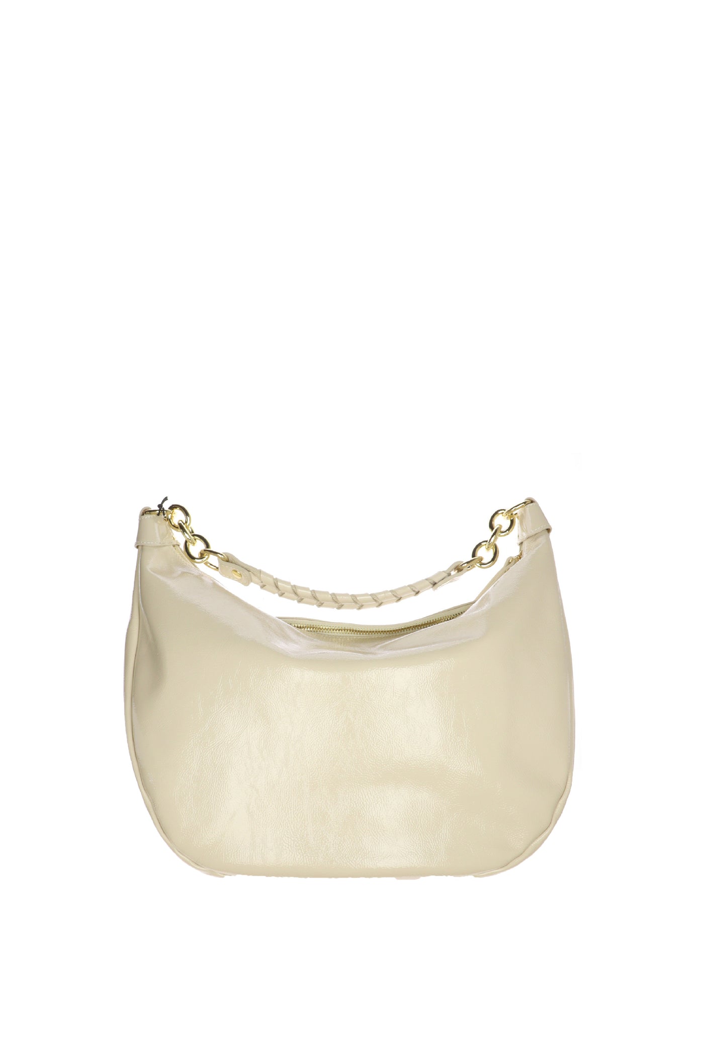 Borsa in vera pelle lucida beige con manico Made in Italy